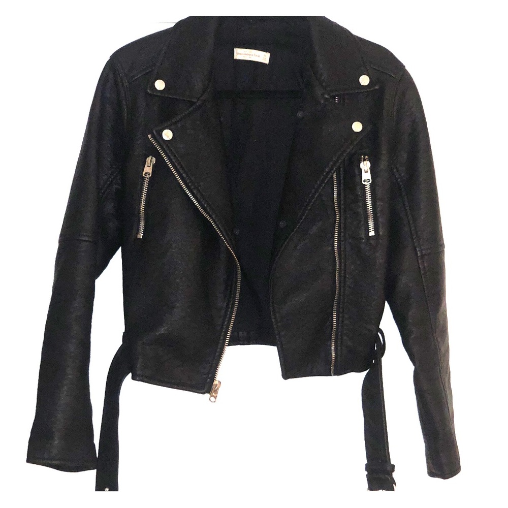 Abercrombie Black Faux Leather Bomber Jacket